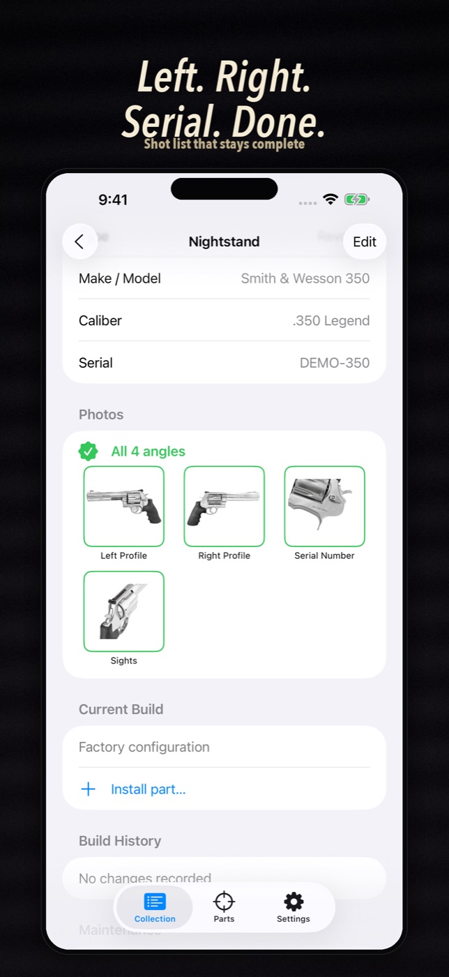 Firearm detail with all four photo angles complete.